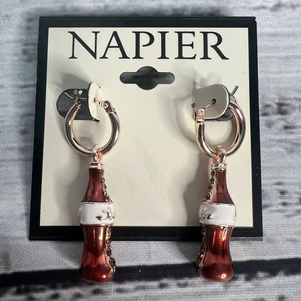 Napier Earrings Cola Bottle Soda Bottle Coke Style‎ Hoop Earring Dangle NEW